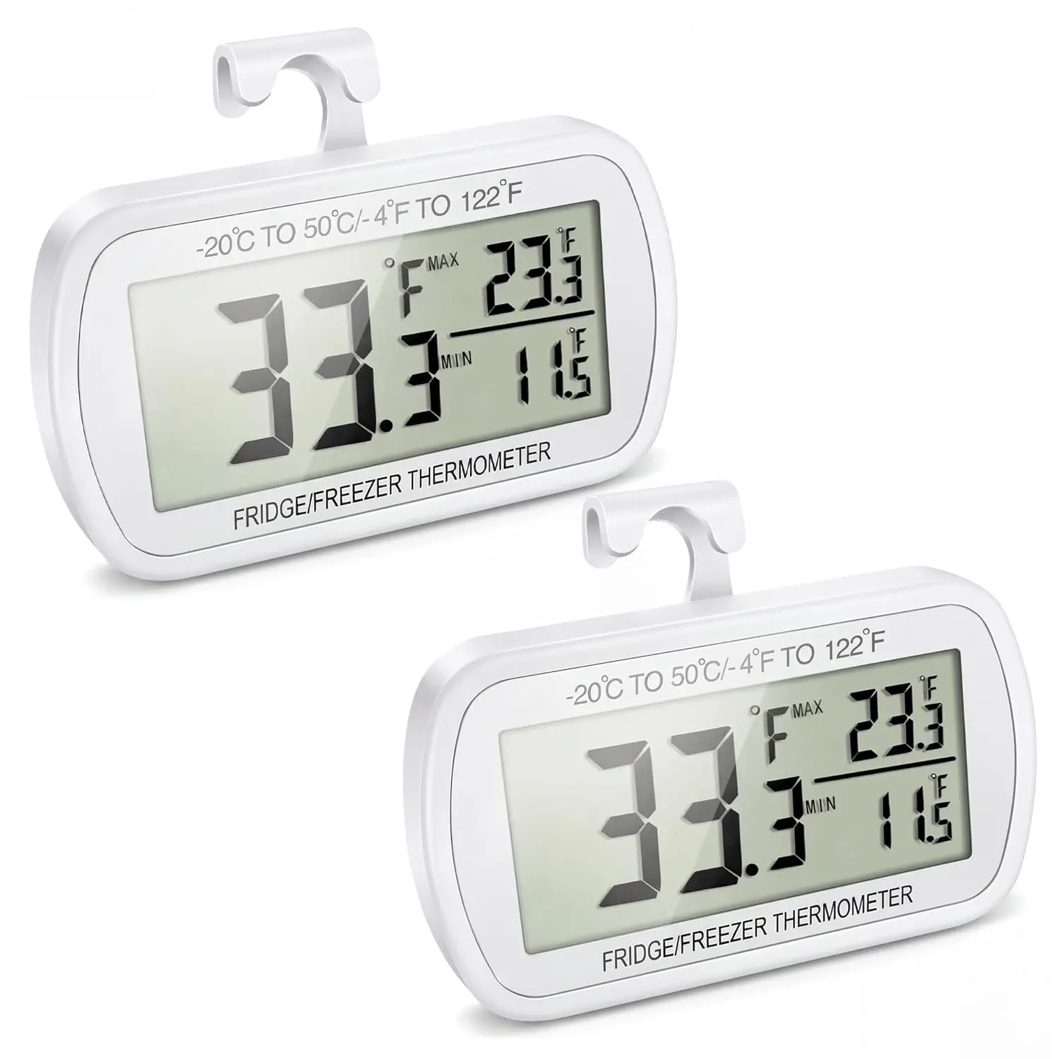 Refrigerator Fridge Thermometer, Digital Freezer Room Thermometer, Max/Min Record Function Large LCD Screen and   for Kitchen, , Restaurants (2 Pack)