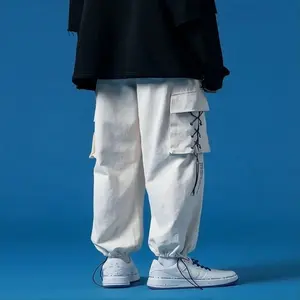Kyn Apparel Spring Summer Casual Sport Cargo Baggy Sweatpants Men Harajuku Lightweight Joggers Pants Straight Apicot White Wide Trousers