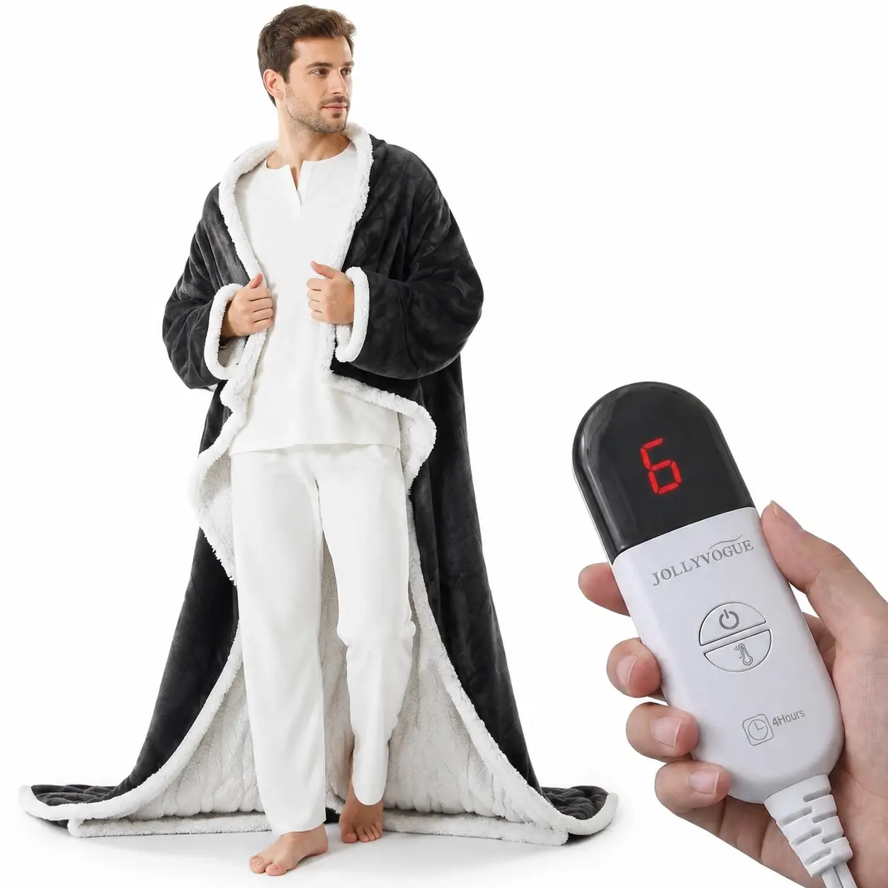 JOLLYVOGUE Polyester Wearable Heated Blanket - Electric Throw with Sleeves, Foot Pocket, 7 Heat Settings, 4h Fixed Auto-Shutoff, Warmth Control for Adults, Birthday Gift Option