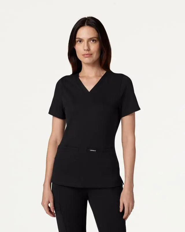 JAANUU Cesi Women's Slim Fit V-Neck Scrub Top, UltraSOFT 4-Way Stretch Knit with 2 Pockets Classic Colors
