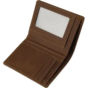 Slim Vertical Wallet for Men - Full Grain Leather RFID Blocking Mens Bifold Wallet with ID Window, 7 Card Slots & 2  Pockets, Front Pocket Compact Travel Wallet with  Box (Coffee Brown)