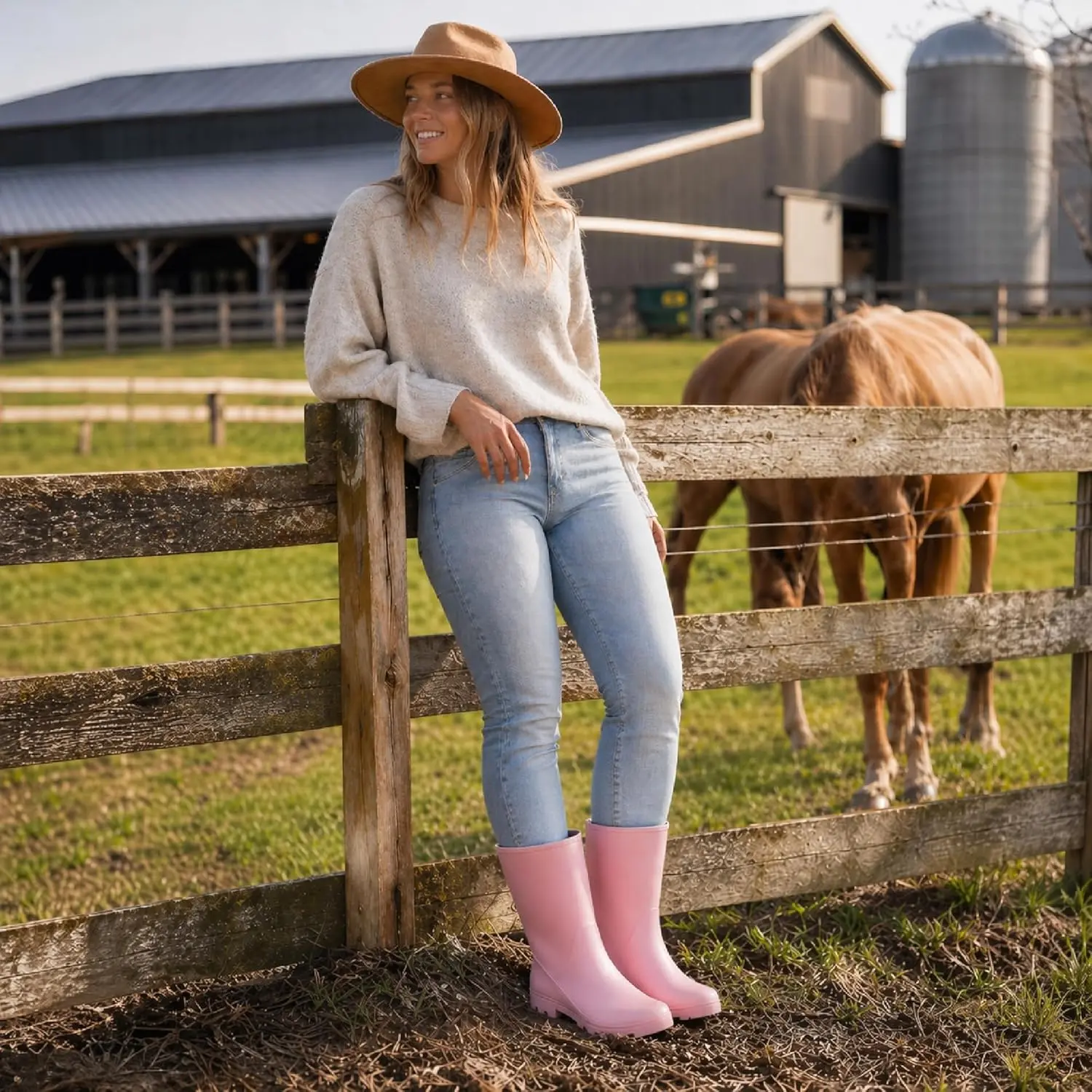 planone Wide Calf Rain Boots for Women Fashion Waterproof Mid Calf Rubber Boots Non-Slip Matte Outdoor Garden Shoes Work Booties Mud Boots Farm Boots with Arch Support and Removable Comfort Insole