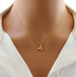 18K Gold Plated Dainty Opal and CZ Cherry Pendant Necklace – Playful Sparkly Fruit Jewelry