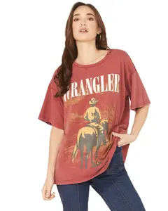 Wrangler Women's Retro Cowboy Logo Short Sleeve Oversized Graphic Tee - 112368892
