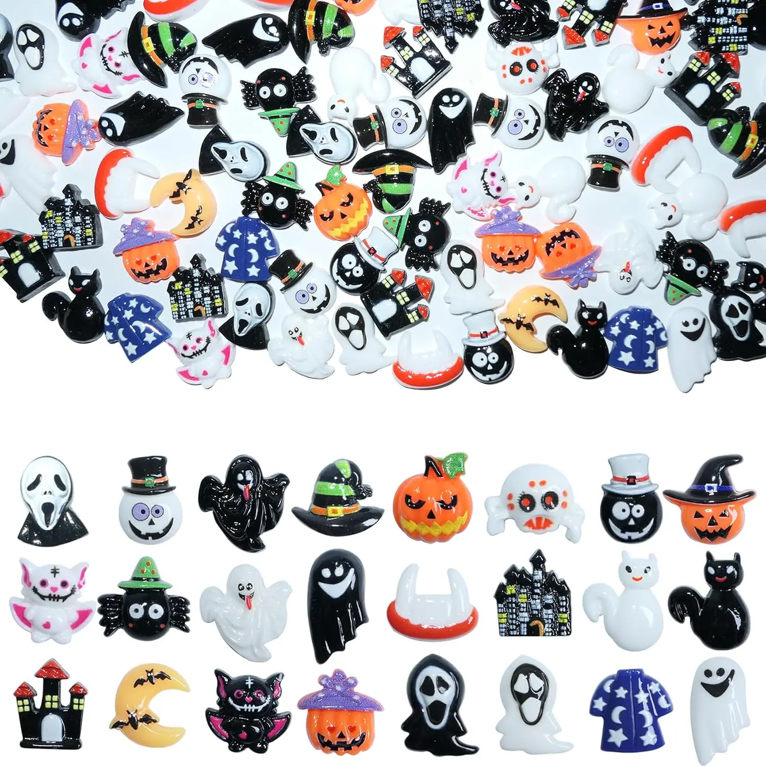 Halloween Fall Gift Resin Charms for Crafts,100 Pcs Flatback Slime Charm Beads Miniature Ornaments for Halloween Embellishments Scrapbook and Mini Decorations | Flatback Miniature Ornaments for Scrapbook and Mini Decorations