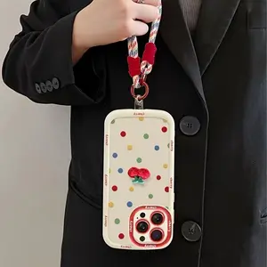 Cute Cherry Doll Design Phone Case with Lanyard, Creative Phone Protective Cover, Phone Protector, Phone Accessories Compatible with iPhone 11 12 13 14 15 16 Pro Max, Casing, Cellphone Decoration, Protection