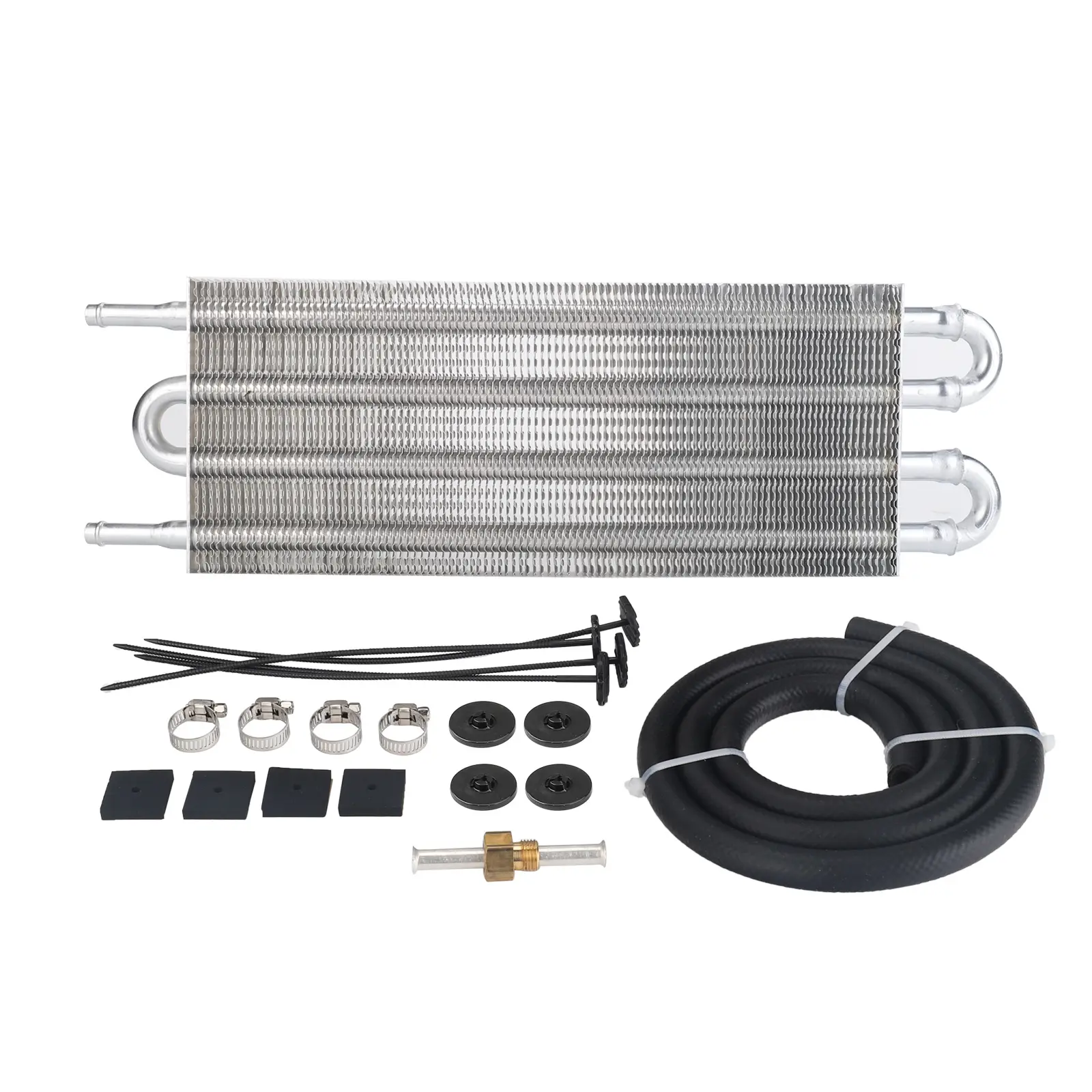 3mirrors Universal 4-Row 402 Aluminum Transmission Oil Cooler Kit (3/4x5x15-7/8in, 5/16in Tube), 1 Silicone Tube, Towing-Compatible, W/ All Necessary Hardware, Improves Cooling, Increases Oil Capacity, Extends Longer Service Life, Cooling Boost