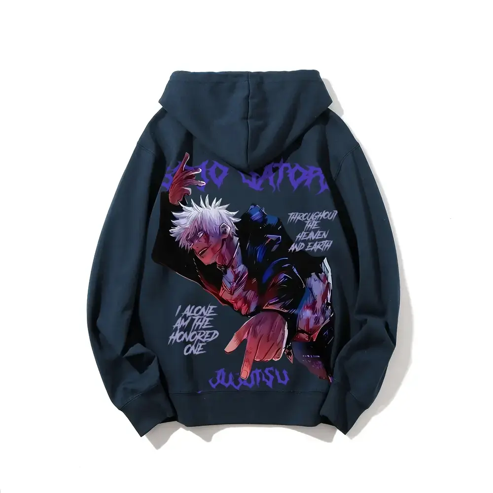 Jujutsu Kaisen Gojo Satoru Unisex Graphic Pullover Hoodie, The Strongest Sorcerer Anime Streetwear Sweatshirt, Casual Couple Matching Top for JJK Anime Fans