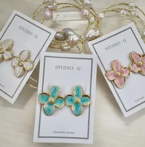 Dogwood Flower Enamel Earrings-Pink