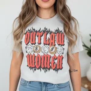 Retro The Out-law Women Flames Tshirt, Vintage Crewneck Western Outfit Women, Cowgirl Style Clothing, Top Womenswear Gift For Her