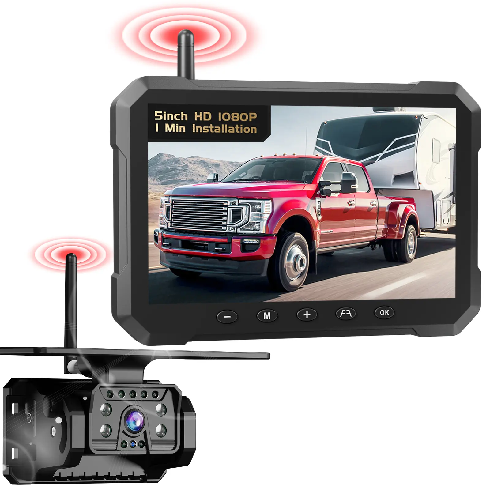 Magnetic Solar Wireless Backup Camera 5'' Monitor HD1080P No Wiring Rechargeable Camera for RV Trailer Camper Car Blind Spot Truck Automotive Backup Camera for Truck IP69 Waterproof IR Night Vision, SummerVibes farmer