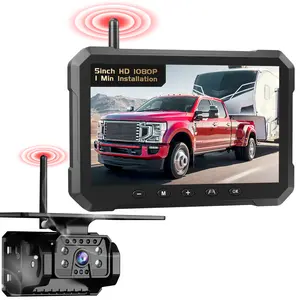 Magnetic Solar Wireless Backup Camera 5'' Monitor HD1080P No Wiring Rechargeable Camera for RV Trailer Camper Car Blind Spot Truck Automotive Backup Camera for Truck IP69 Waterproof IR Night Vision, SummerVibes farmer