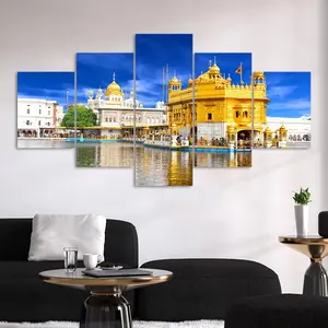 Golden Temple Pattern Canvas Unframed Painting, 5 Counts Modern Art Poster, Wall Art Decor for Home Living Room Bedroom Office, Ornaments, Art Wall Decoration