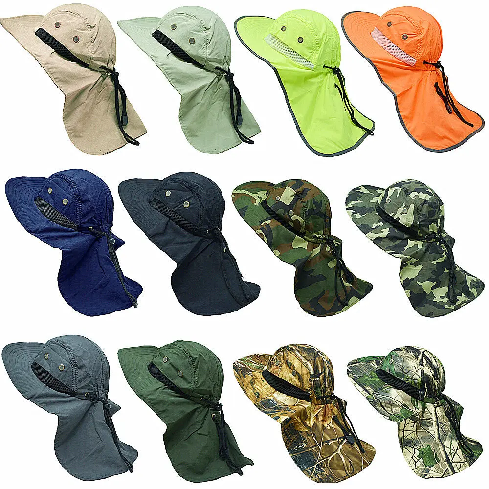 Unisex Boonie Bucket Snap Hat Sun Visor Big Brim Neck Flap Adjustable Cap