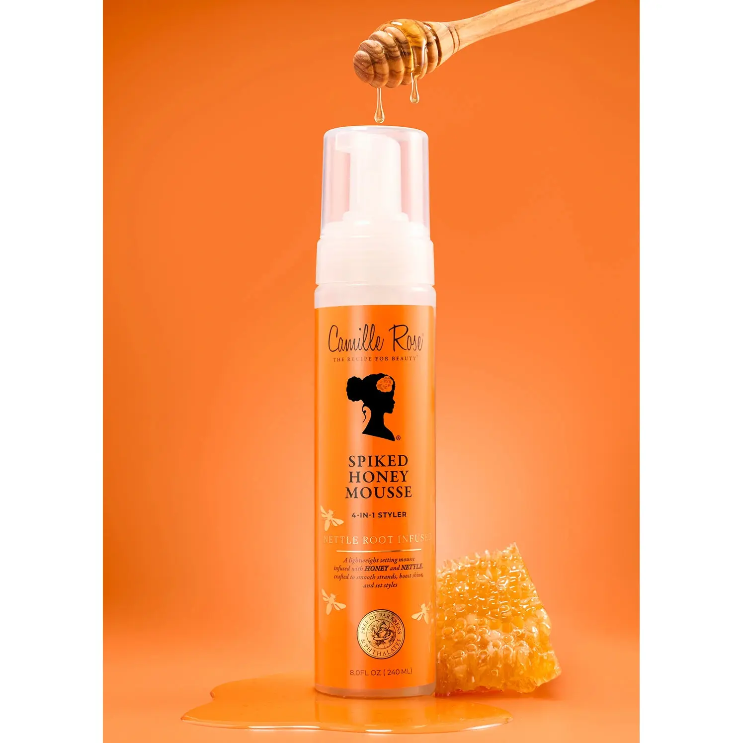 CAMILLE ROSE Spiked Honey Mousse 4-in-1 Styler, 8 oz, Hair Styling Mousse with Honey & Nettle Root, Moisturizing & Texture Definition, for Curly, Wavy & Natural Hair