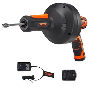 VEVOR 12V Cordless Electric Drain Auger with Steel Cable, 25FT Auto-Feed Plumbing Snake for Pipe Unclogging, 3/4"-2" Pipes Tool with Power Drill, 2.0Ah Battery and Charger Included