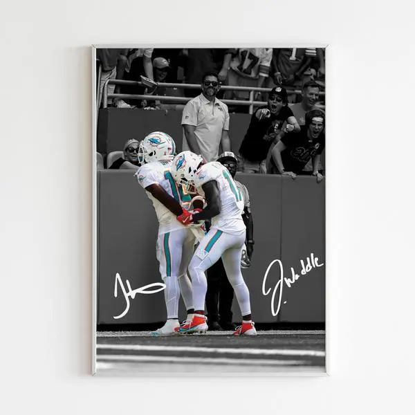 Jaylen Waddle And Tyreek Hill Poster - Dolphins Print For Sports Fans, Bedroom Decor And Home Wall Art