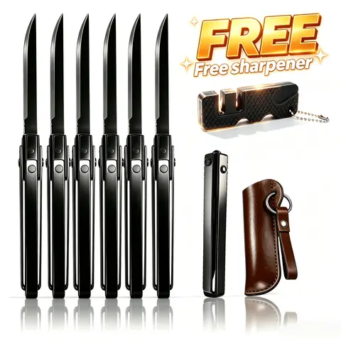 Premium EDC Folding Pocket Knife Set (2/4/7Pcs) - High Hardness Stainless Steel Blade, Compact Lightweight Sheath, Carry Pouch, Free Sharpener, Outdoor Camping Knives, Camping Tools, Cool Gifts for Guys - For Daily Use