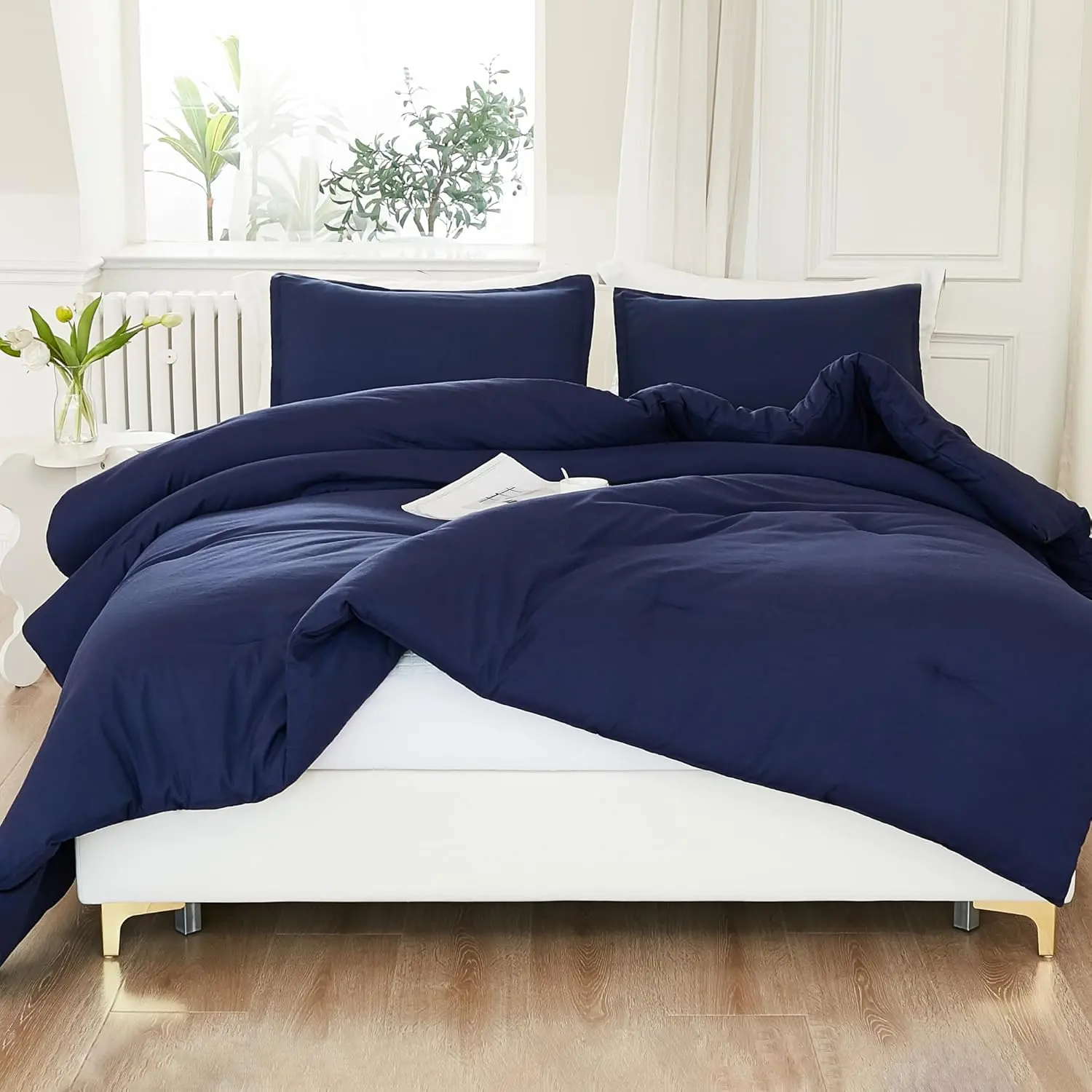 Navy Blue Comforter California King Size, 3 Cal King Lightweight Comforter, Fluffy Down Alternative (104x96In Comforter  2 Pillowcases)