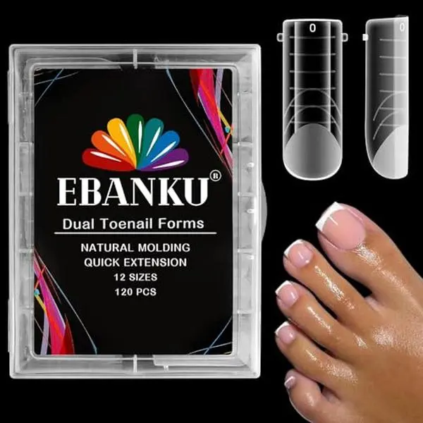 EBANKU Poly Gel Toenail Kit Toe Dual Nail Forms Reusable Poly Gel Nail Kit | Toe Nail Extension Gel Press on Toe Nail Tips Poly Gel Toenail Forms for Women Pedicure Tools, 120PCS, 12 Sizes
