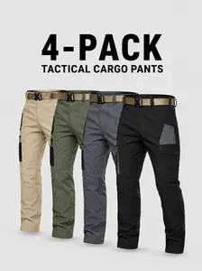 4-Pack Men’s Tactical Cargo Work Pants, Multi-Pocket Straight-Leg Utility Pants, Outdoor & Workwear | 1/2/3/4 Packs Casual Fabric