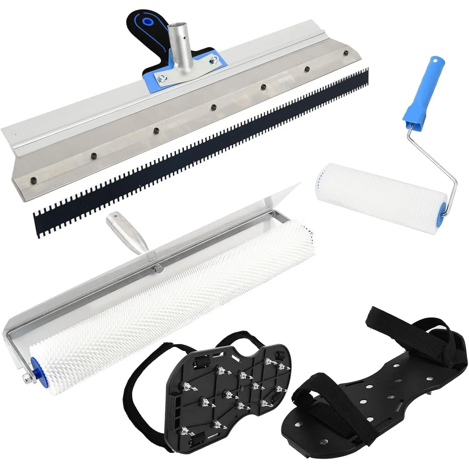 Self-Levelling Cement Tool Kit,Spike Roller for Self Leveling Cement,Epoxy Floor Tools,Roller Brush,Floor Construction Roller Spiked Shoes,Scraper Self-Leveling Rake