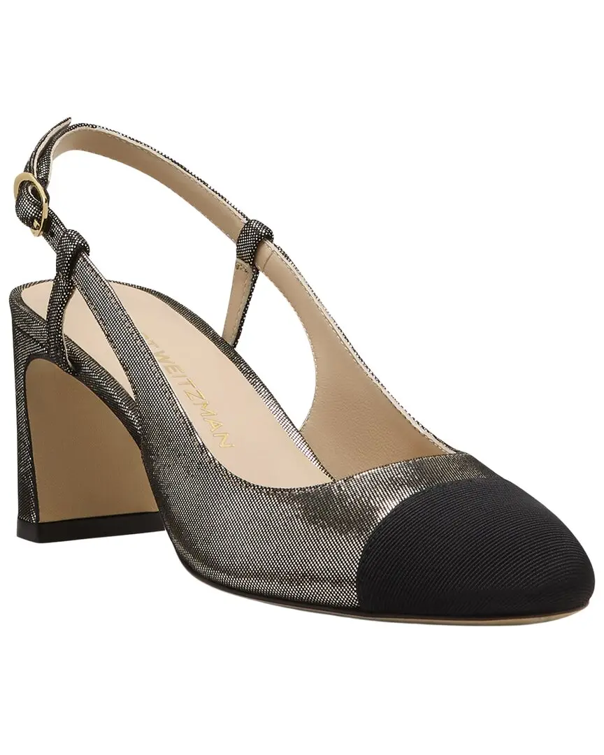 Stuart Weitzman Babette Cap-Toe Leather & Grosgrain Slingback 60 Pump