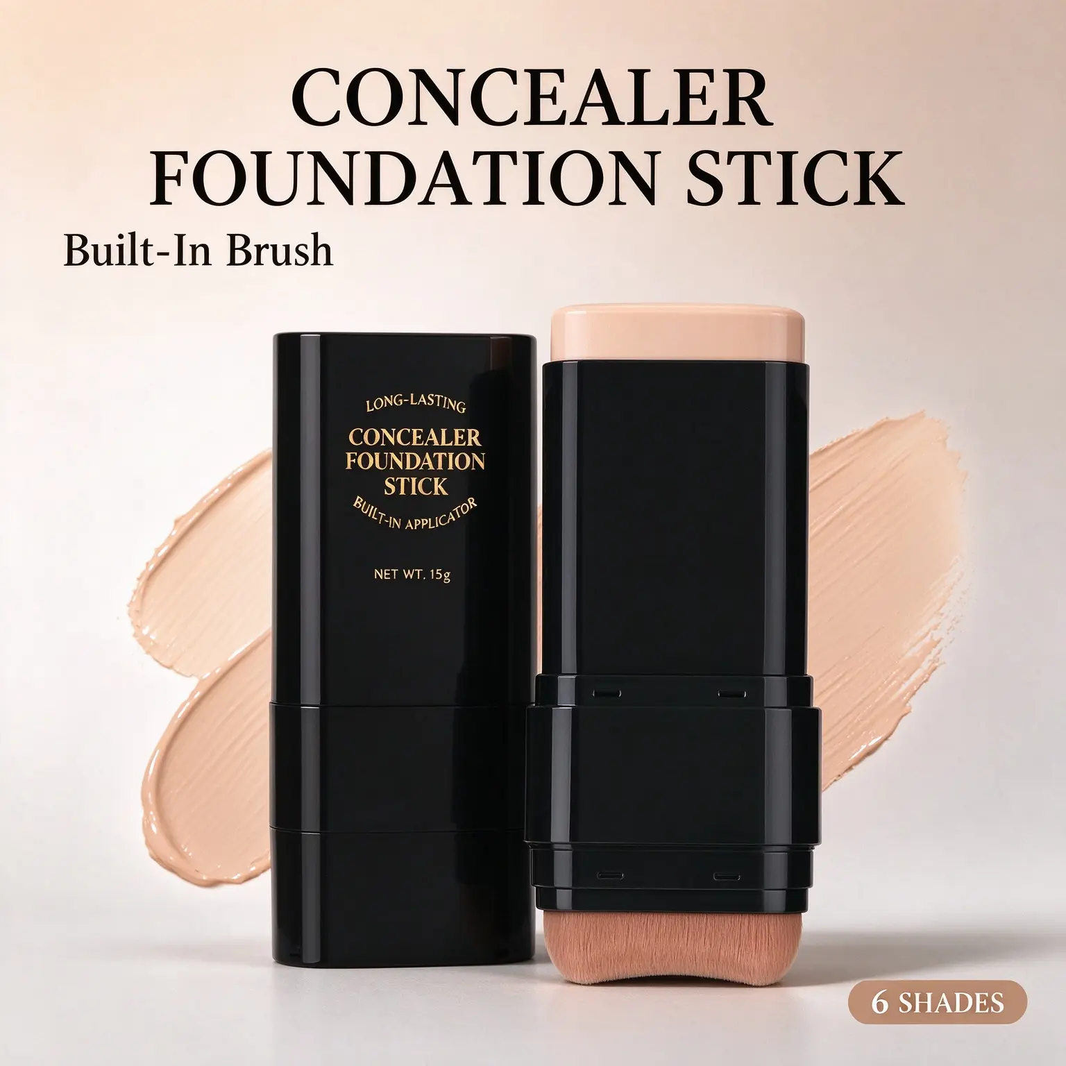 2 in 1 Foundation Concealer Stick with Built-in Brush, 6 Shades, Waterproof Long Lasting Full Coverage Contour Makeup Stick,Black Friday Deals