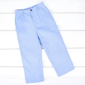Light Blue Gingham Boys Standard Pants - Classic Design, Lightweight Fabric for Year-Round Wear