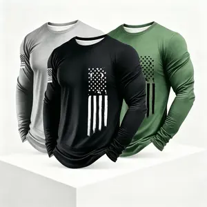 Men's 3-Pack Patriotic American Flag Long Sleeve Shirt - Quick-Dry, Slim-Fit Sporty Sports Tops for Gym Training & Daily Wear