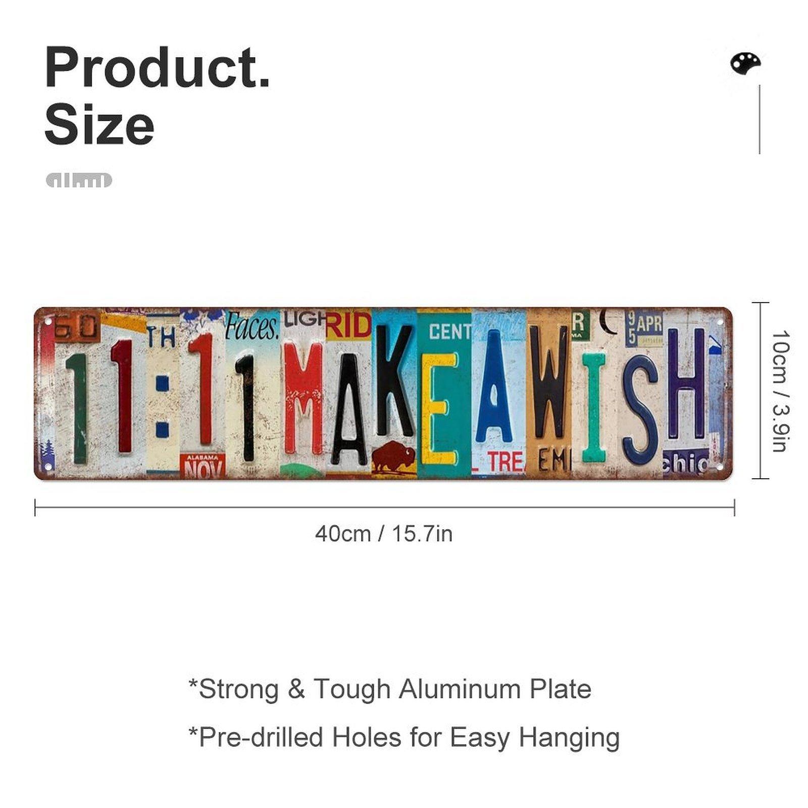 Vintage 11:11 Make A Wish License Plate Style Metal Tin Sign, 4x16 Inch (10×40cm) Wall Decor for Home, Bar, Coffee Shop, Man Cave, Inspirational Street Art Vintage 11:11 Make A Wish License Plate Style Metal Tin Sign, 4x16 Inch (10×40cm) Wall Decor for Home, Bar, Coffee Shop, Man Cave, Inspirational Street Art