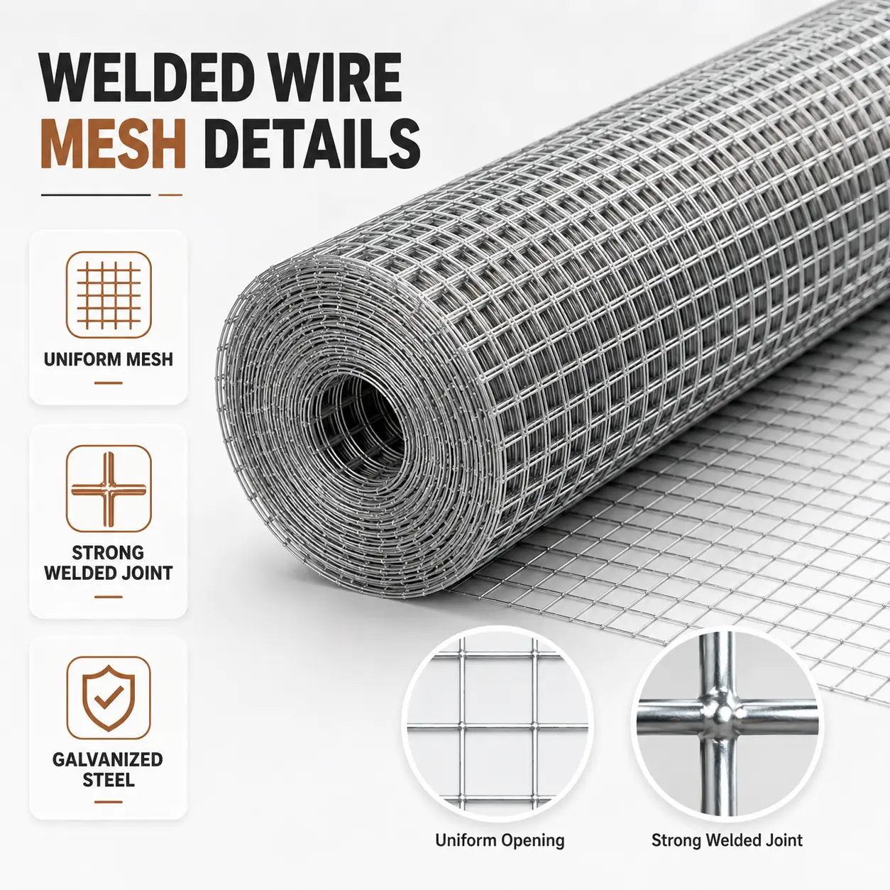 Galvanized Welded Wire Mesh Roll - Heavy-Duty Strength Fence, Flexible Roll Design for Outdoor Conditions, Home DIY Projects, Chicken Coop Use; Easy to Cut, Shape, Install
