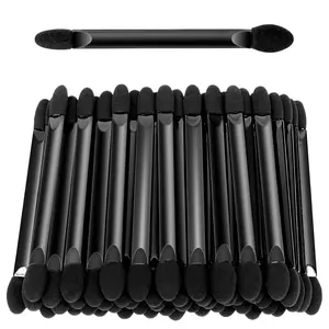 50 PCS Disposable Dual Side Sponge Eyeshadow Brushes, Double Head Eye Shadow Makeup Applicators, Professional Cosmetic Beauty Tools, Soft Sponge, 9.5 cm Flat Black Handle, Portable for Daily & Travel Makeup Use