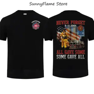 9/11 25th Anniversary Firefighter T-Shirt, Never Forget Some Gave All Tribute Tee, FDNY Fire Cotton Short Sleeve Gift for Men Top, Gift Father's Day