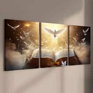Bible Themed Wooden Framed Canvas Painting, 3 Counts/set Modern Art Decoration, Wall Art for Home Living Room Bedroom Office, Poster