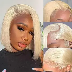 Bob Wig 100% Human Hair Wigs Glueless 13X4 Lace 180% Density 10 Inches 613 Bob, Pre Cut Plucked Hd Lace Short Wig Ready To Go Straight Bleached Knots Middle Part