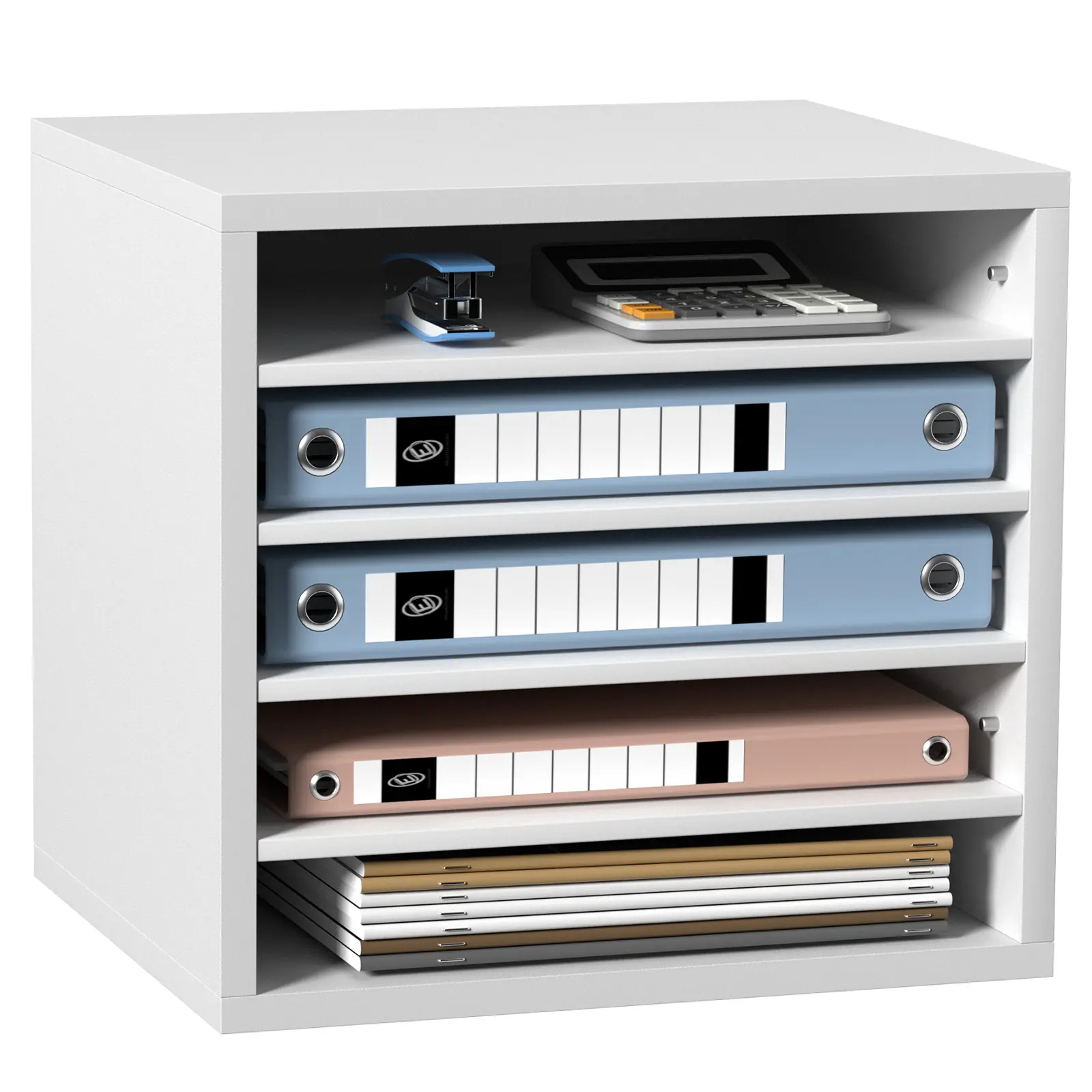 【summerfinds】VEVOR 5-Compartment Wood Literature Sorter, EPA Certified White Book Organizer with Adjustable Shelves-Dividers, 13.9x12x13in Desk Organizer Tidy for Office, Home Organization, Mailrooms Use