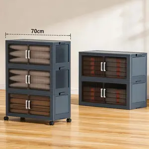 Stackable 5 Tier Plastic Storage Organizer with Wheels - Folding Collapsible Storage Bins for Home & Garage Storage