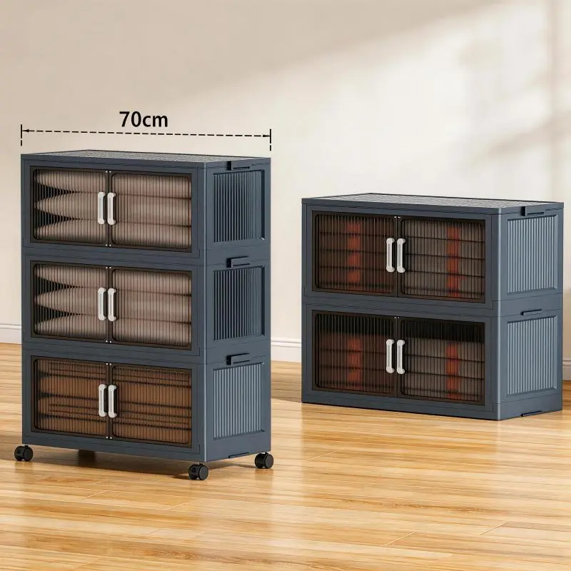 5 Tier Folding Storage Containers with Wheels, Stackable Collapsible Plastic Bins, Durable Organizer for Kitchen Pantry and Closet 5 Tier Folding Storage Containers with Wheels, Stackable Collapsible Plastic Bins, Durable Organizer for Kitchen Pantry and Closet