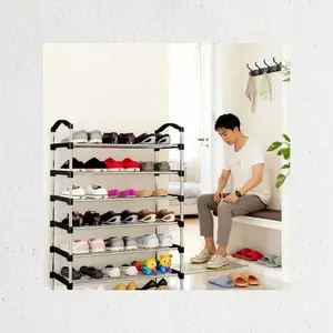 1pcs multi-layer black metal and plastic shoe storage rack, shoe rack storage rack corner storage rack, saving space, stackable rack adjustable lockers.