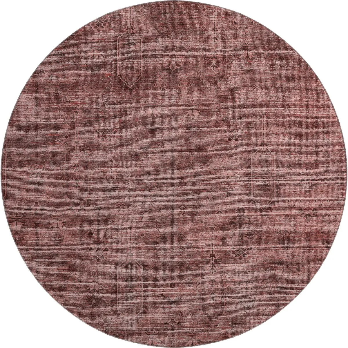 HomeRoots 665430 8 ft. Rust & Gray Southwestern Washable Round Area Rug, Dual-Color Ethnic Full-Sized Large-Format Multi-Tonal Rug with UV Protection, Dual-Color Area Rugs, Ethnic Area Rugs