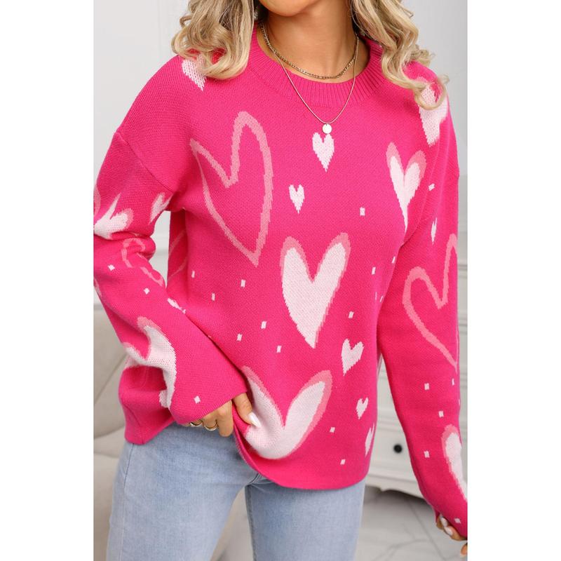 Rose Red Splendid Heart Print Valentines Day Sweater