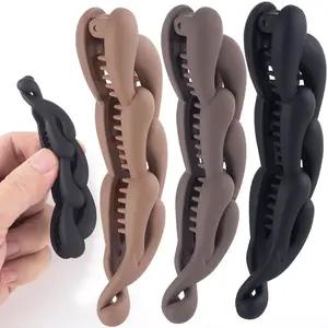 3pcs Banana Hair Clips, Non-Slip Large Hairstyle Claws for Women, Vintage 90 Style Double Combs Hairpin Accessories for Thin Curly Straight Long Hair- Dark Coffee & Coffee & Black