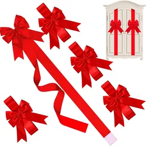 4 Pieces Red Christmas Cabinet Ribbons Bows Large Red Bow Christmas Door Kitchen Cabinet Ribbon Bows Locker for Xmas Holidays Party Decorations Supplies Garland Ribbon
