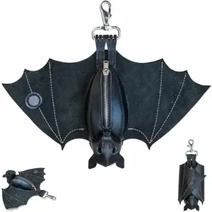 Leather Bat Coin Purse, Handmade Gothic Bat Coin Pouch with Wings, Hand-sewn Hanging Bat Zippered Coin Holder, Leather Suede Bat Keychain Wallet for Bags & Belts (1PC)