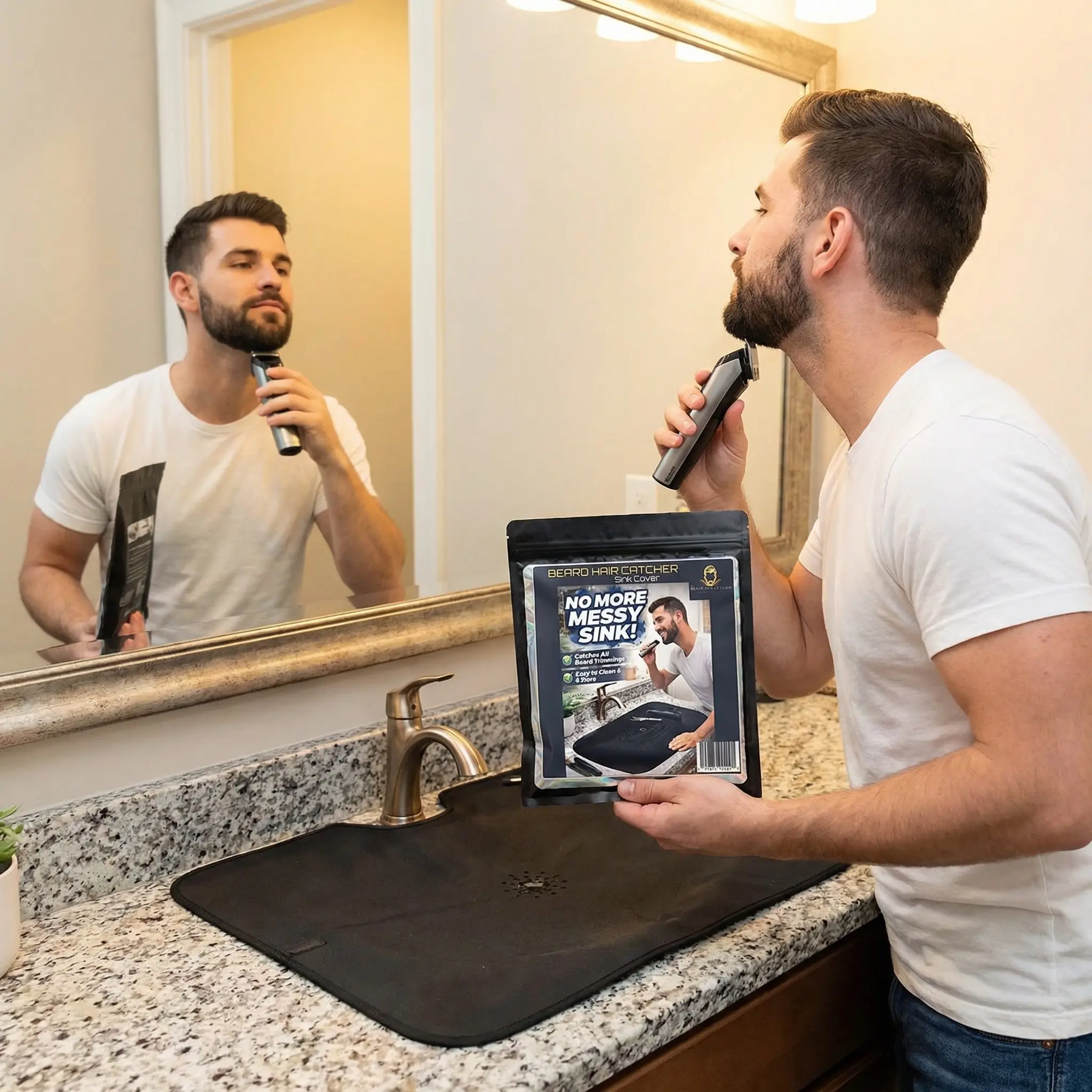Foldable Plastic Bathroom Sink Cover with Suction - Modern Bathroom Essential for Tidy Grooming, Collapsible Beard & Hair Catcher, Space-Saving Compact Easy-Storage Gadget