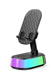 Induction Speaker with Phone Stand, Bluetooth Induction Speaker, Foldable Adjustable Desktop Phone Holder with HD Stereo Sound & Anti-Slip Base, Multiple RGB Ambient Lighting Modes (Black)