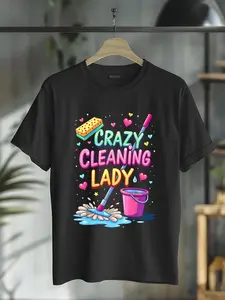 cotton Crazy Cleaning Lady Cleaner Housekeeper Cleaning Lovers T-Shirt casual Fashion graphic tees for women