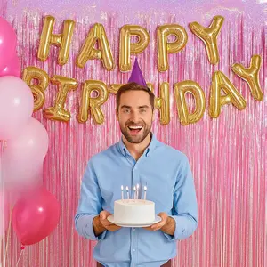 2 Pack Laser Pink Tinsel Foil Fringe Curtains 3.28 ft x 6.56 ft Metallic Party Streamers for Birthday Bachelorette Graduation Wedding Decorations