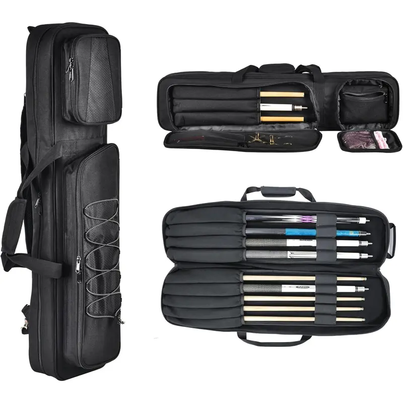 BEKZILY Pool-Queue-Tasche – Oxford-Gewebe, 82,8 Cm, Für 3 Butts & 4 Schäfte, Mit Außentasche, Schultergurt & Tragegriff